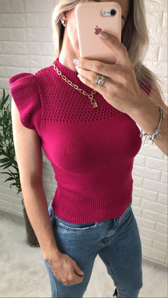 Blusa Feminina Tricot Modal Jasmim Rosa Pink Moda Feminina