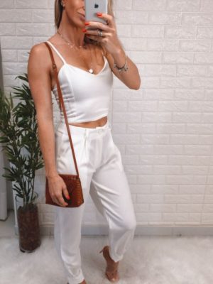 Conjunto Linho Calça e Cropped Branco