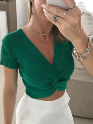 Blusa Cropped Tricot Olivia Verde