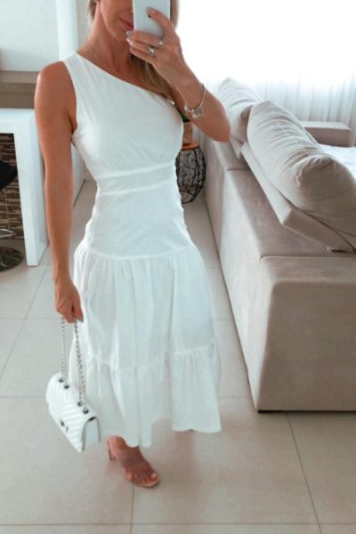 Vestido Midi Um Ombro Só Nataly Branco