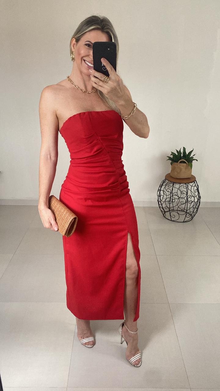 Vestido Zara Linho Vermelho